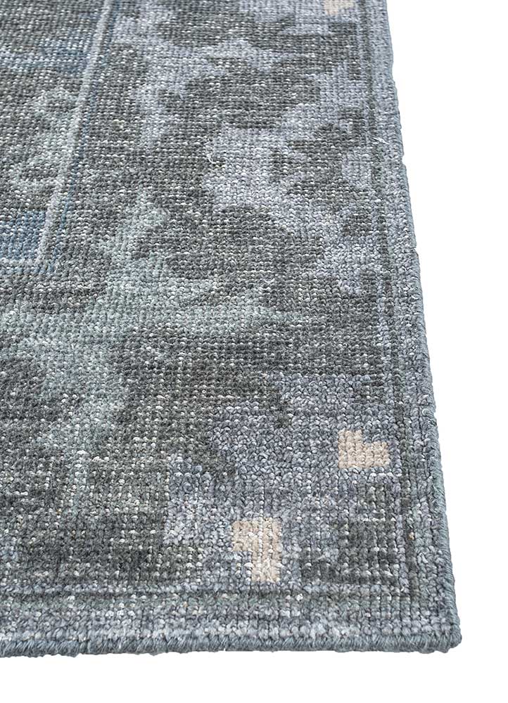 erbe blue wool Hand Knotted Rug - Corner