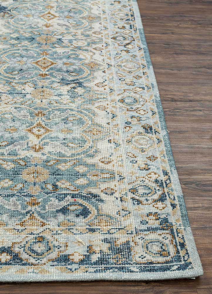 erbe blue wool Hand Knotted Rug - Corner