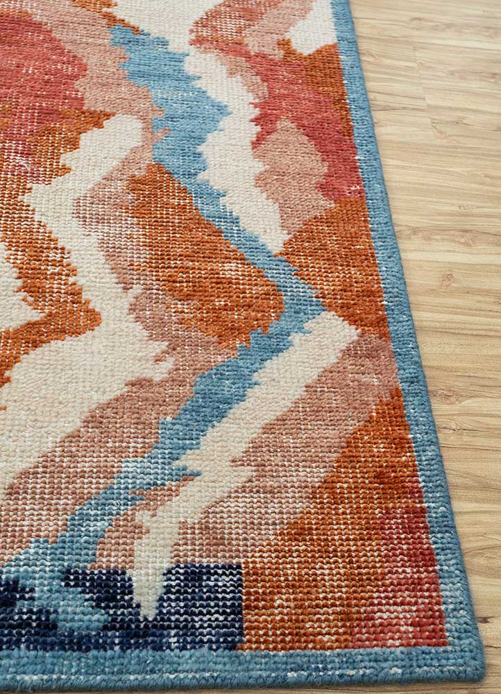 erbe red and orange wool Hand Knotted Rug - Corner