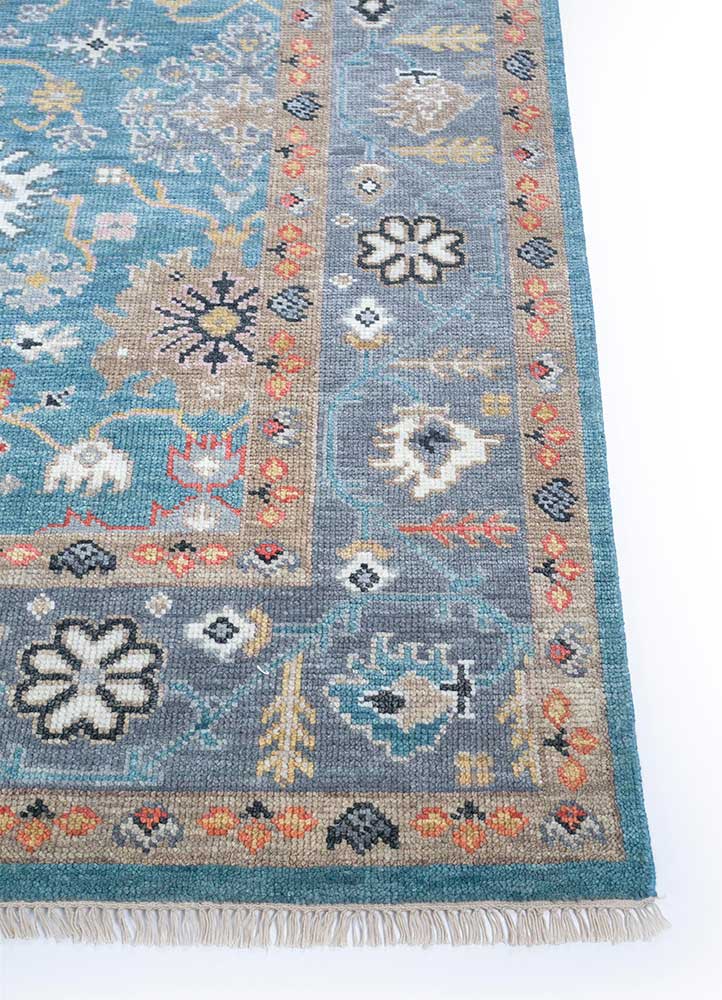 cyanna blue wool Hand Knotted Rug - Corner
