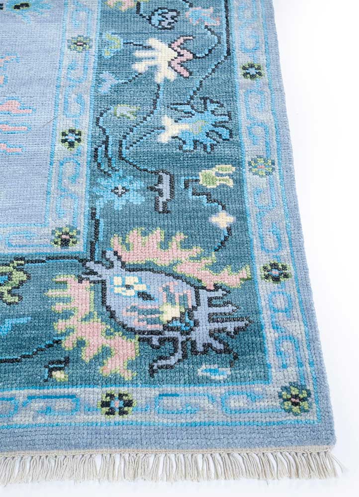 cyanna blue wool Hand Knotted Rug - Corner