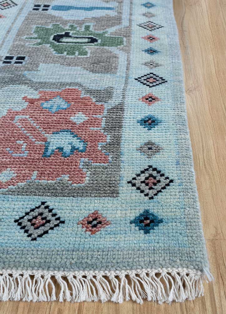 cyanna blue wool Hand Knotted Rug - Corner