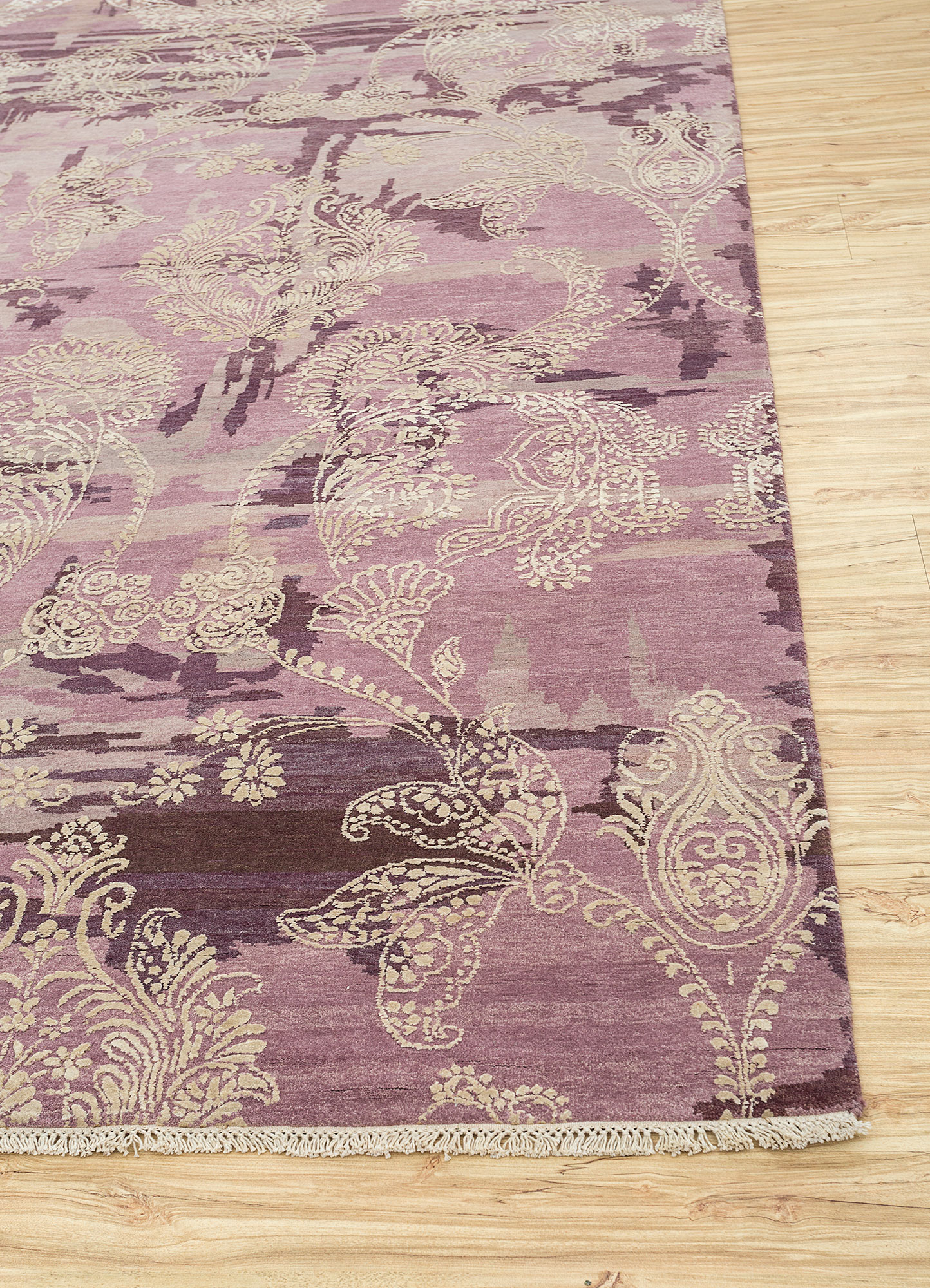 pansy pink and purple wool and silk Hand Knotted Rug - Corner