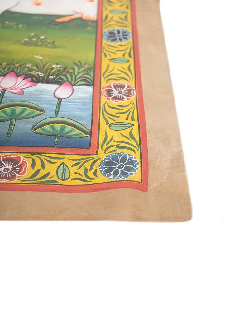 pichwai art green cotton ART WORK Rug - Corner