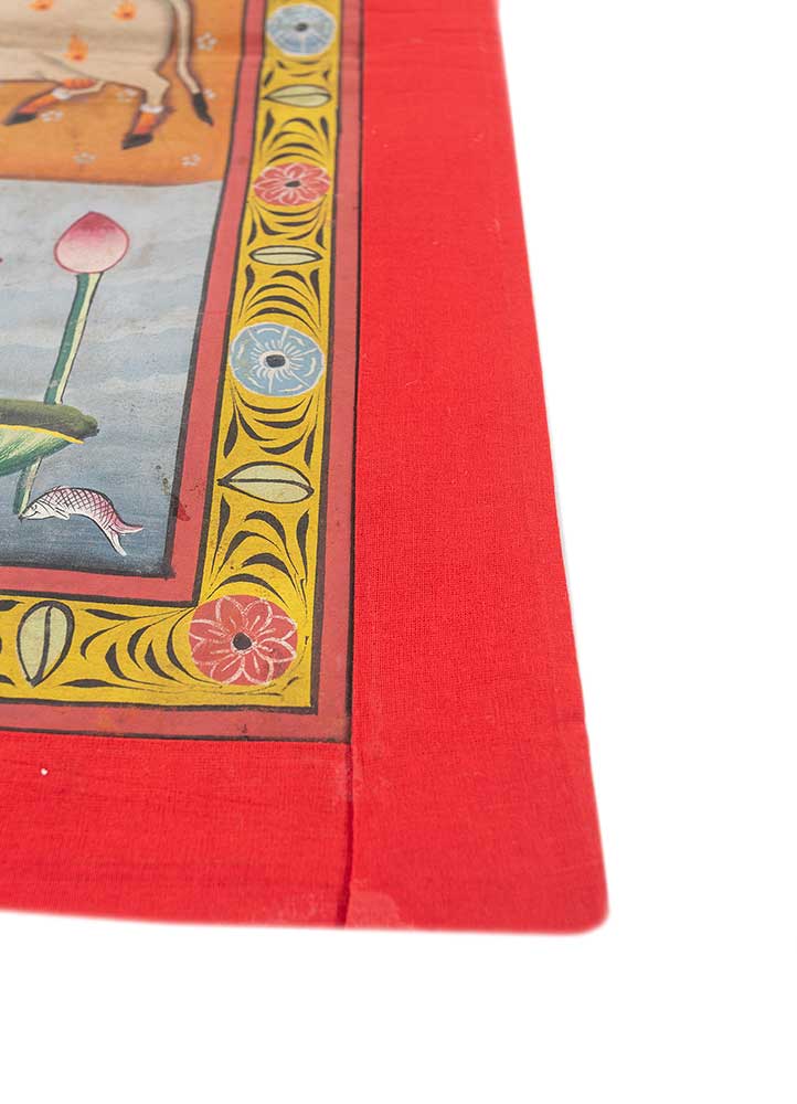 pichwai art red and orange cotton ART WORK Rug - Corner