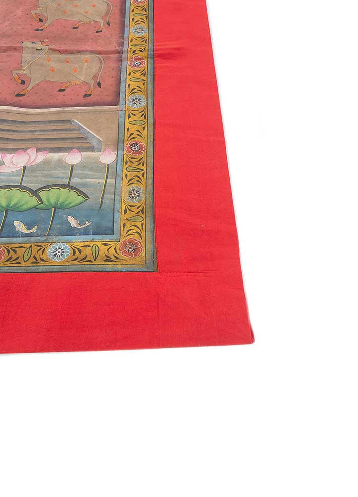 pichwai art red and orange cotton ART WORK Rug - Corner