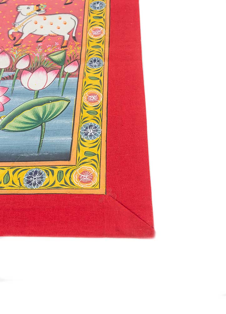 pichwai art red and orange cotton ART WORK Rug - Corner