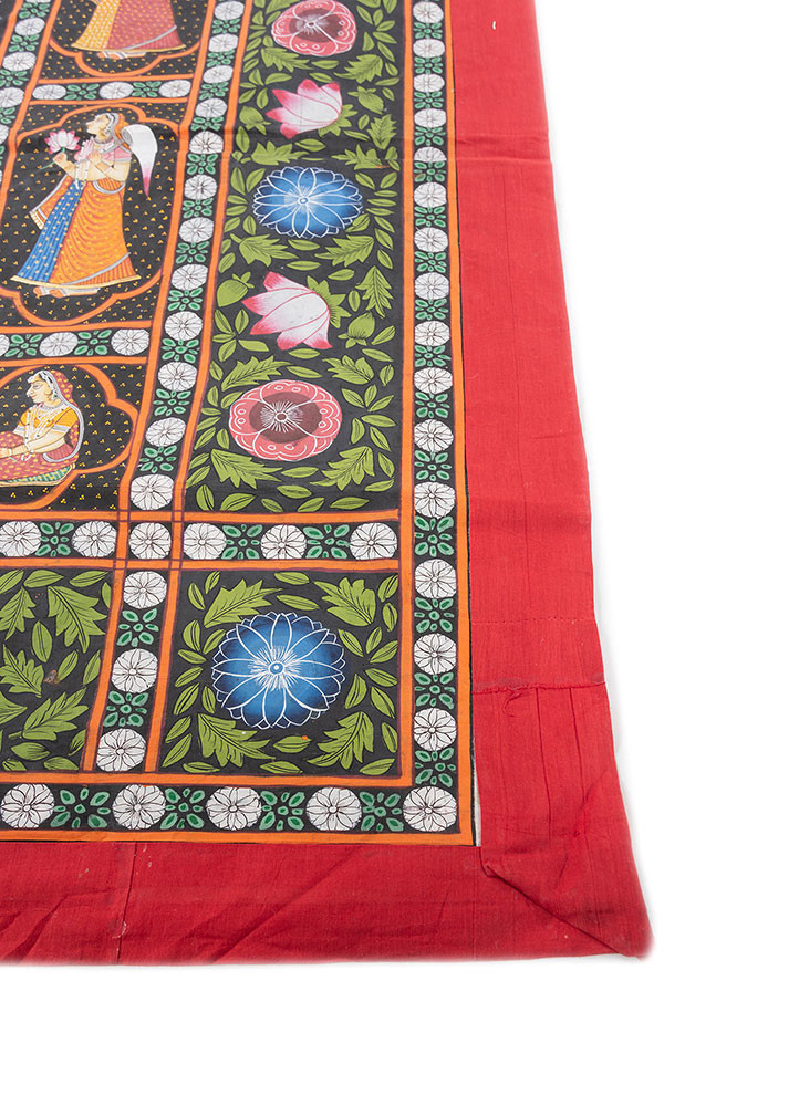 pichwai art grey and black cotton cloth ART WORK Rug - Corner pichwai art grey and black cotton cloth ART WORK Rug - Corner