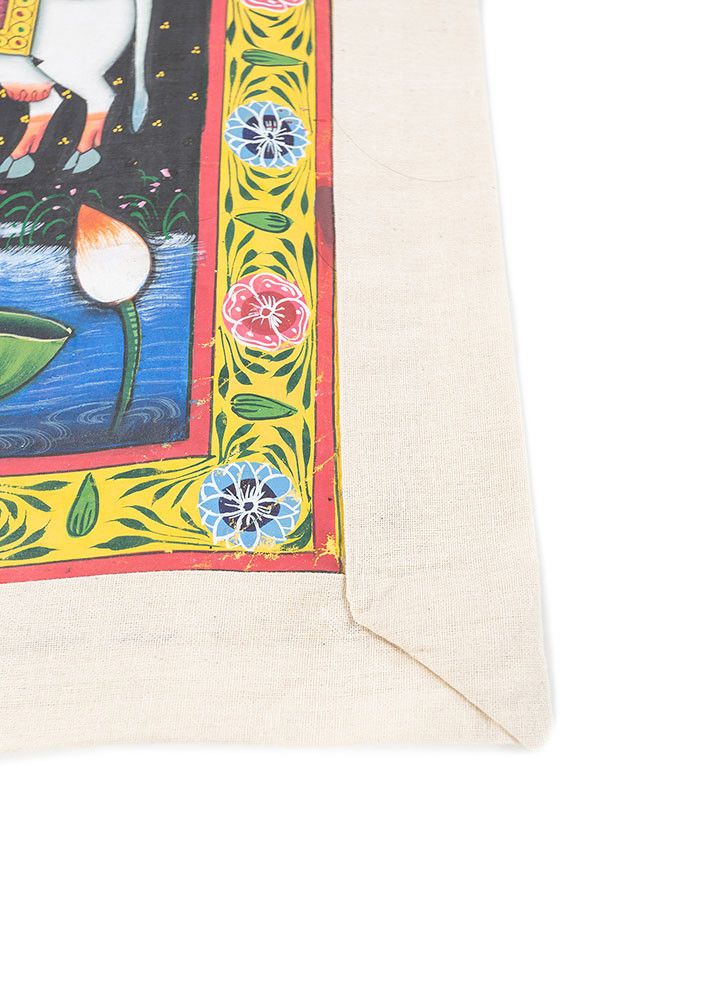 pichwai art grey and black cotton cloth ART WORK Rug - Corner pichwai art grey and black cotton cloth ART WORK Rug - Corner