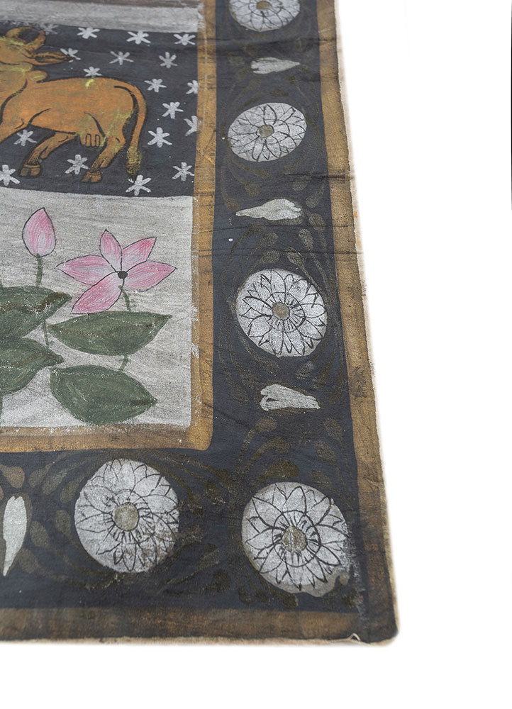 pichwai art grey and black cotton cloth ART WORK Rug - Corner