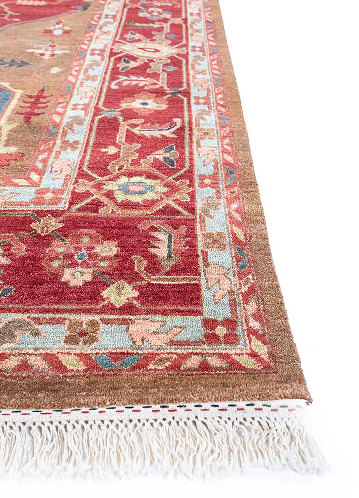 savana red and orange wool Hand Knotted Rug - Corner