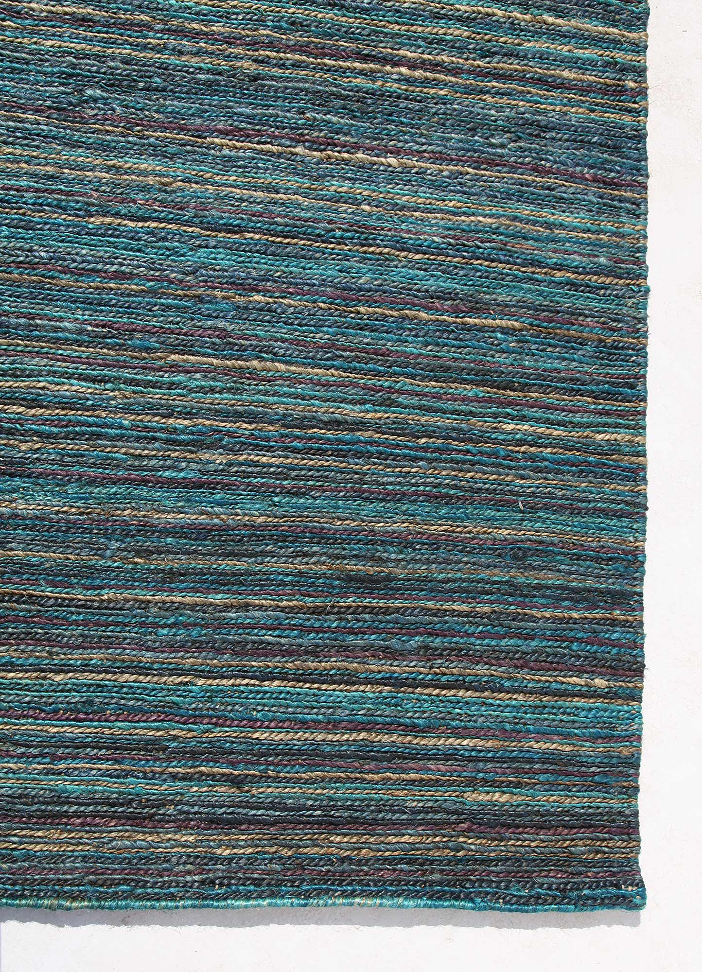 hula blue jute and hemp Hand Knotted Rug - Corner