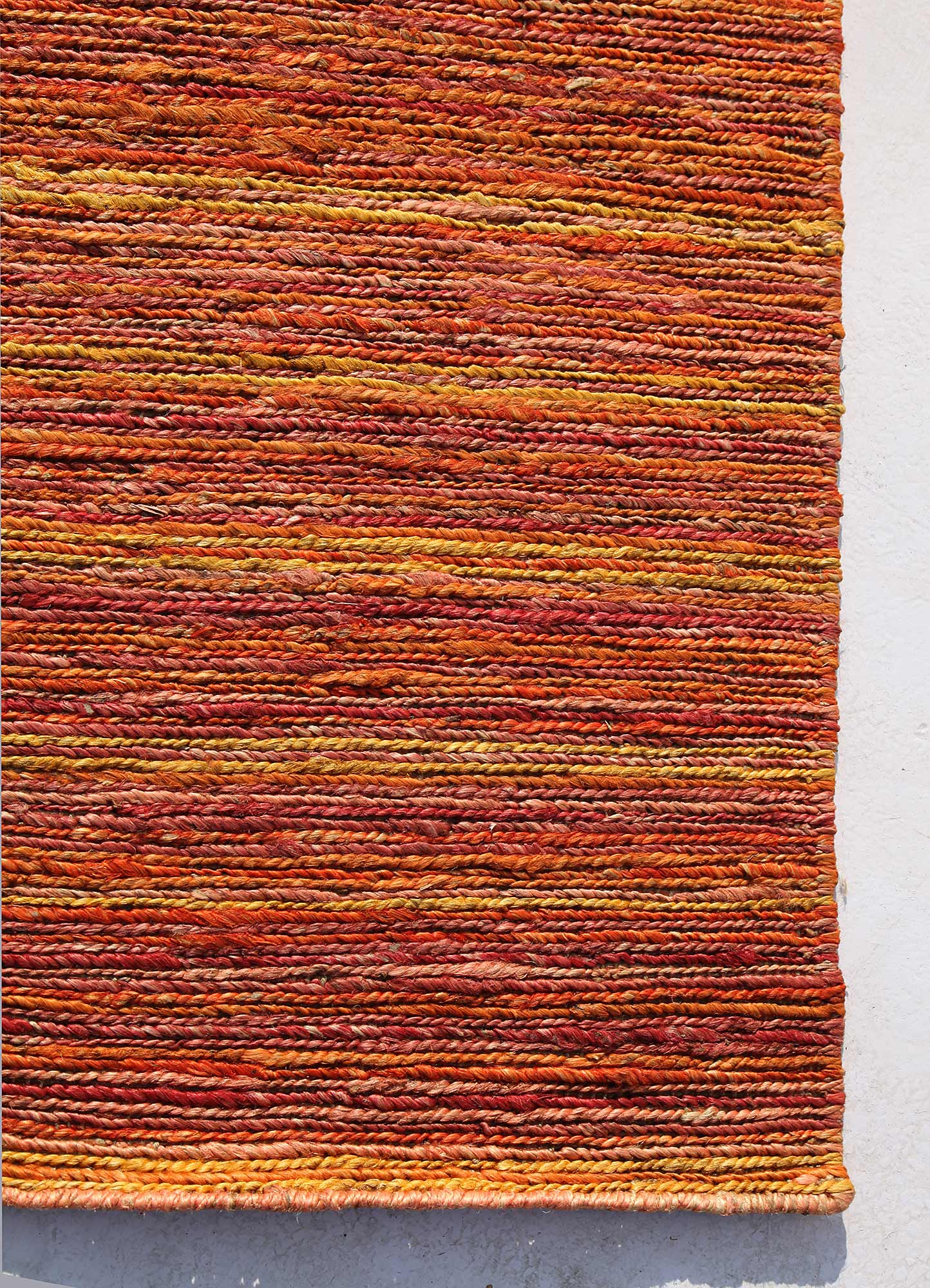 hula red and orange jute and hemp Hand Knotted Rug - Corner