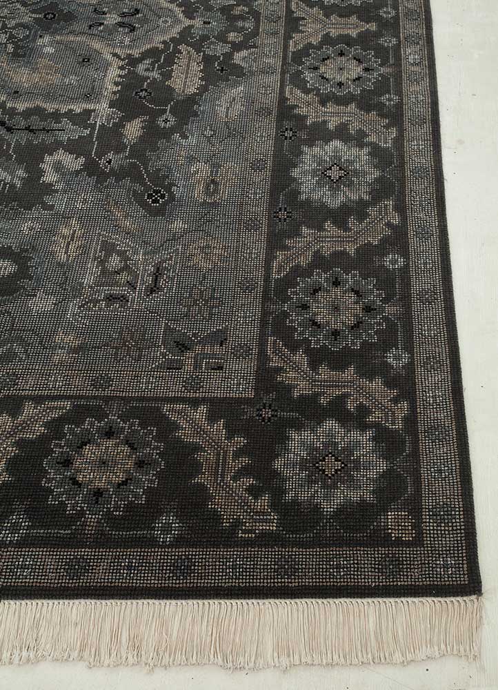 savana grey and black wool and silk Hand Knotted Rug - Corner