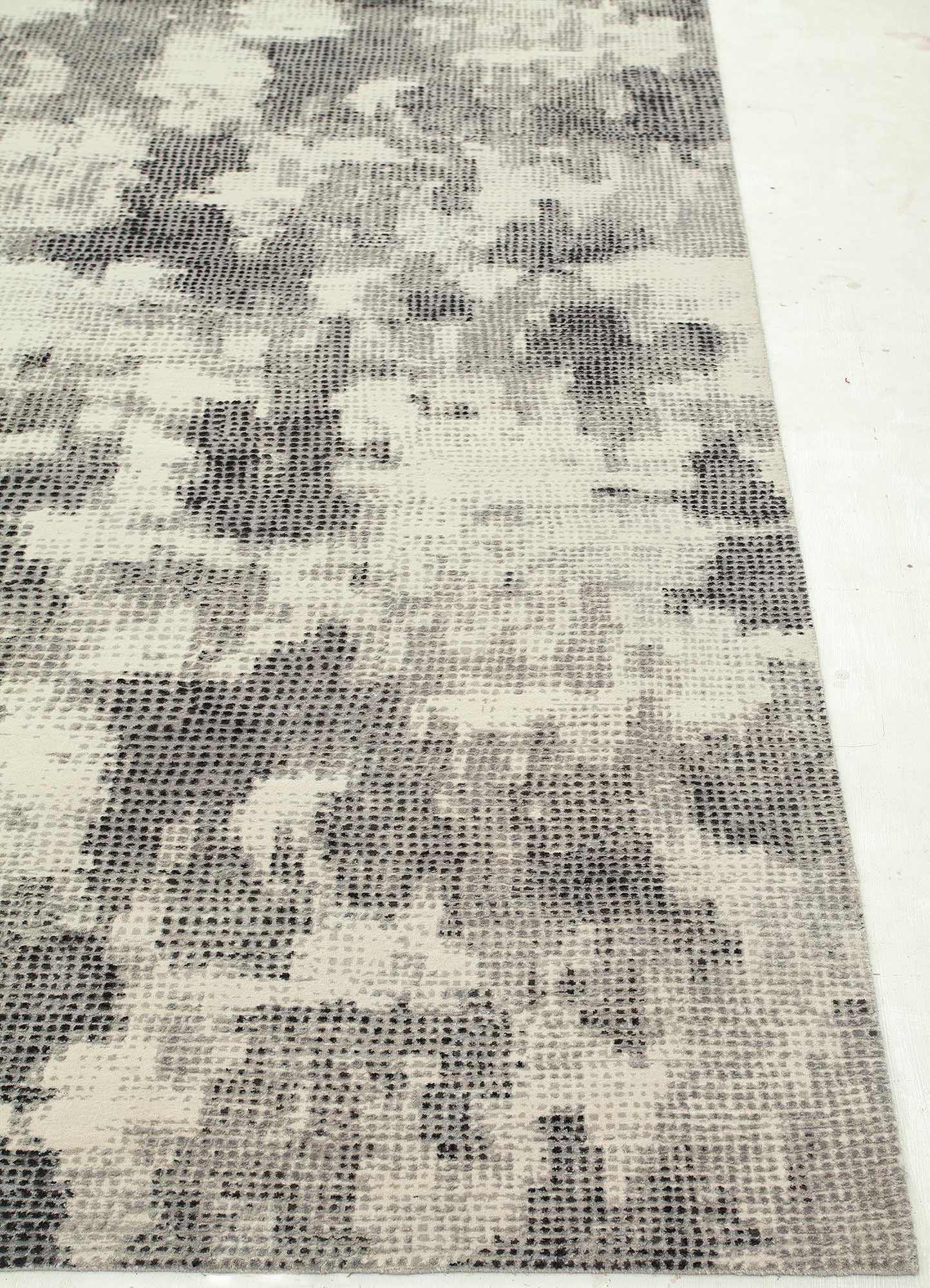 free verse by kavi grey and black wool and silk Hand Knotted Rug - Corner