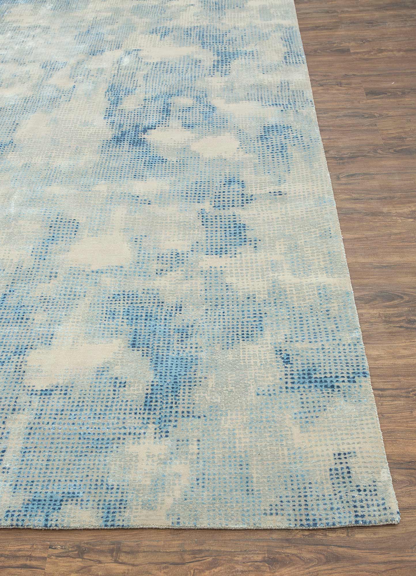 free verse by kavi blue wool and silk Hand Knotted Rug - Corner