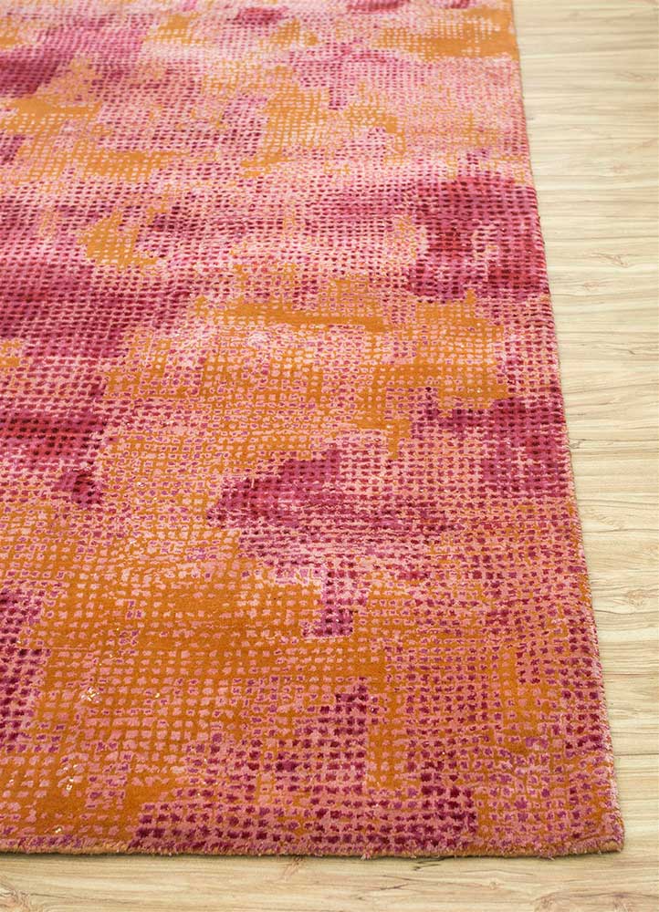 free verse by kavi red and orange wool and silk Hand Knotted Rug - Corner