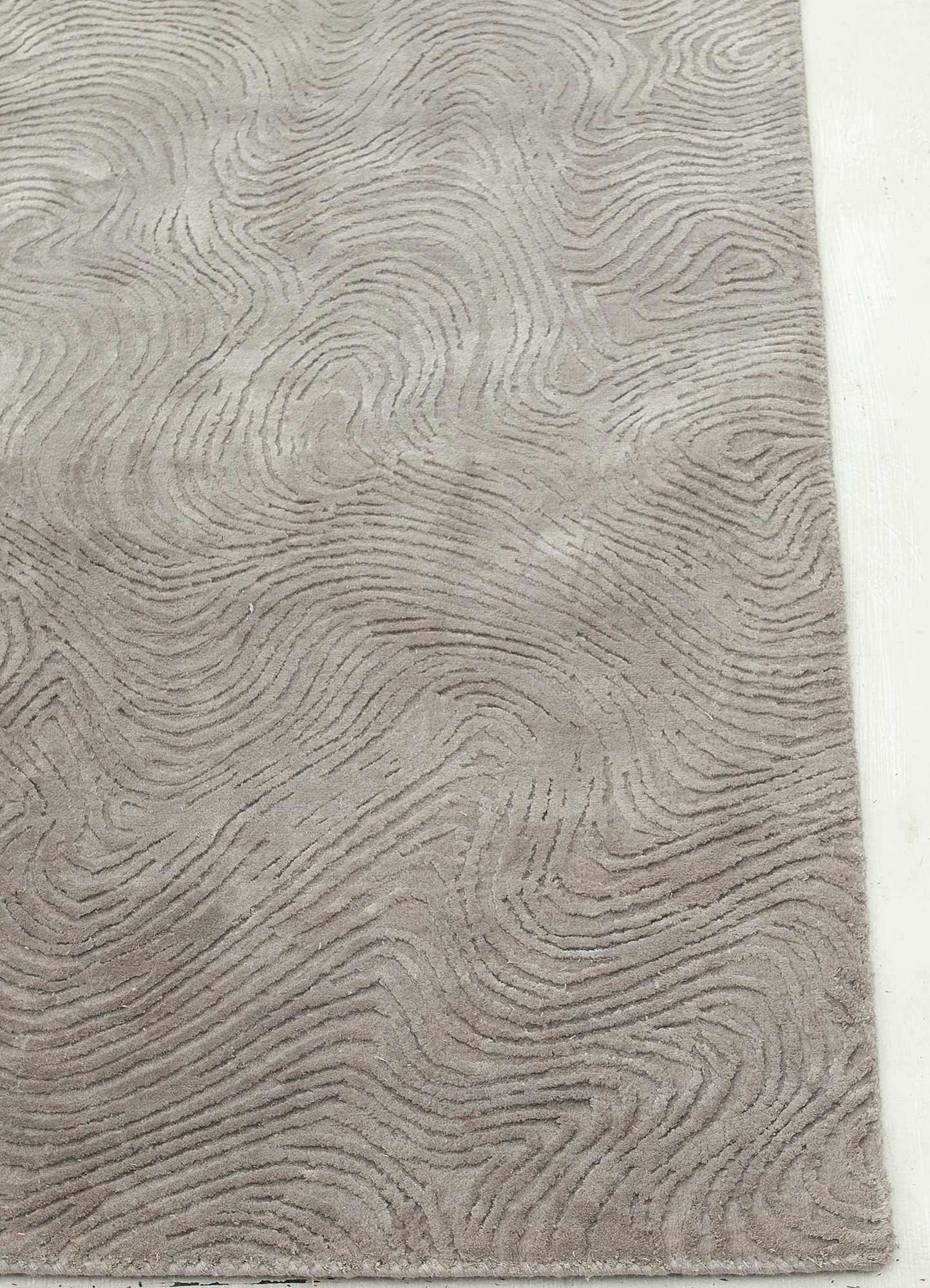 free verse by kavi grey and black wool and silk Hand Knotted Rug - Corner