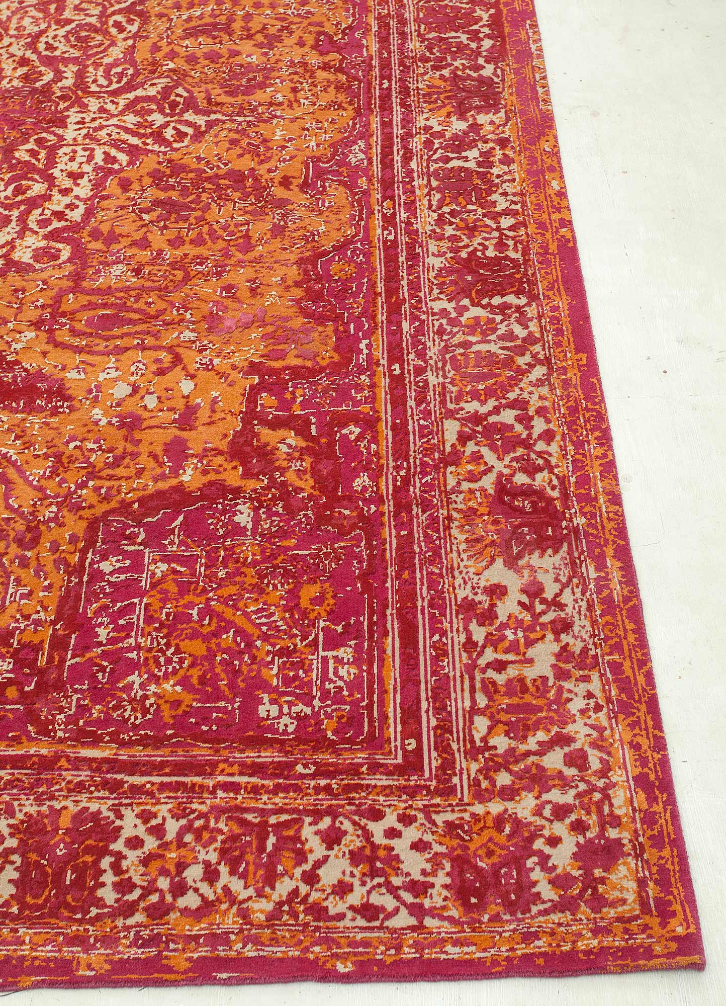 free verse by kavi red and orange wool and silk Hand Knotted Rug - Corner