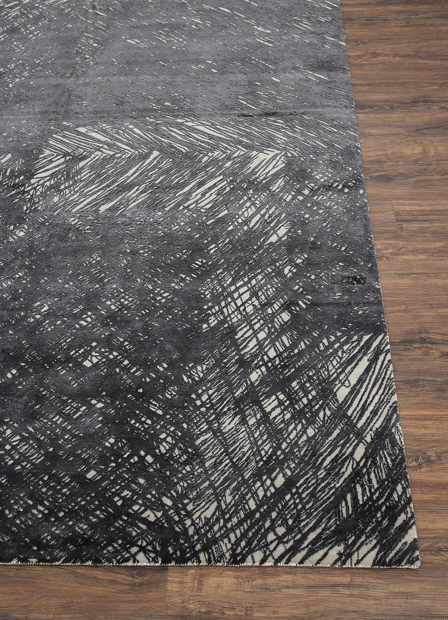 free verse by kavi grey and black wool and silk Hand Knotted Rug - Corner