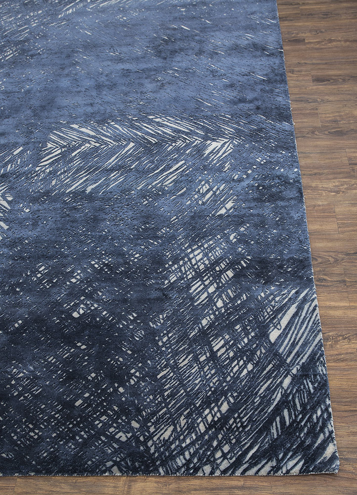 free verse by kavi blue wool and silk Hand Knotted Rug - Corner