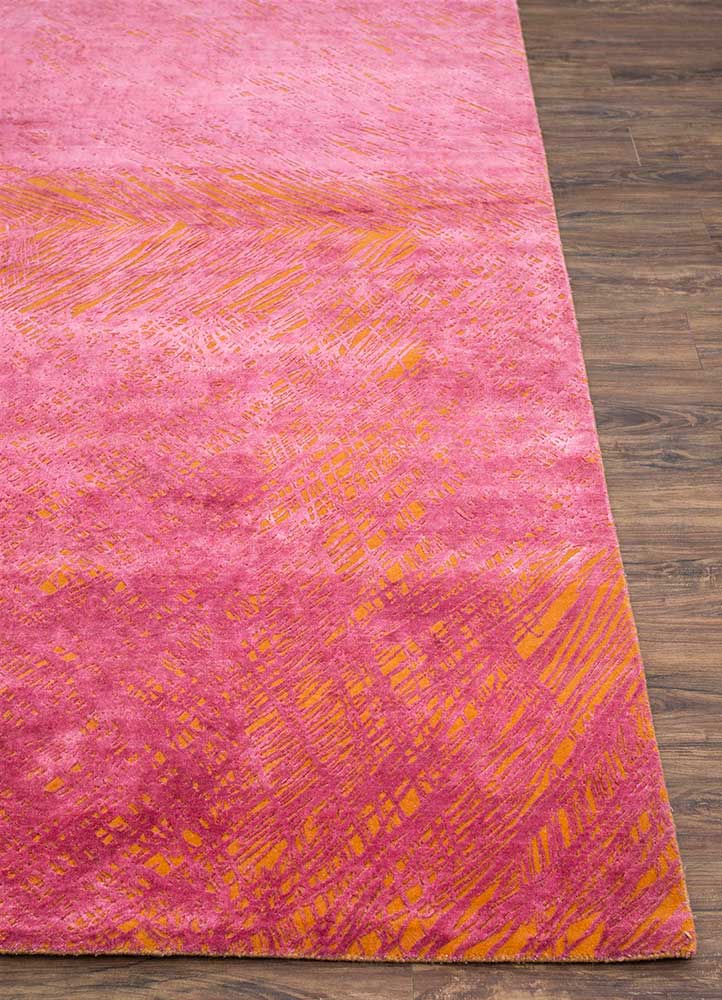 free verse by kavi pink and purple wool and silk Hand Knotted Rug - Corner