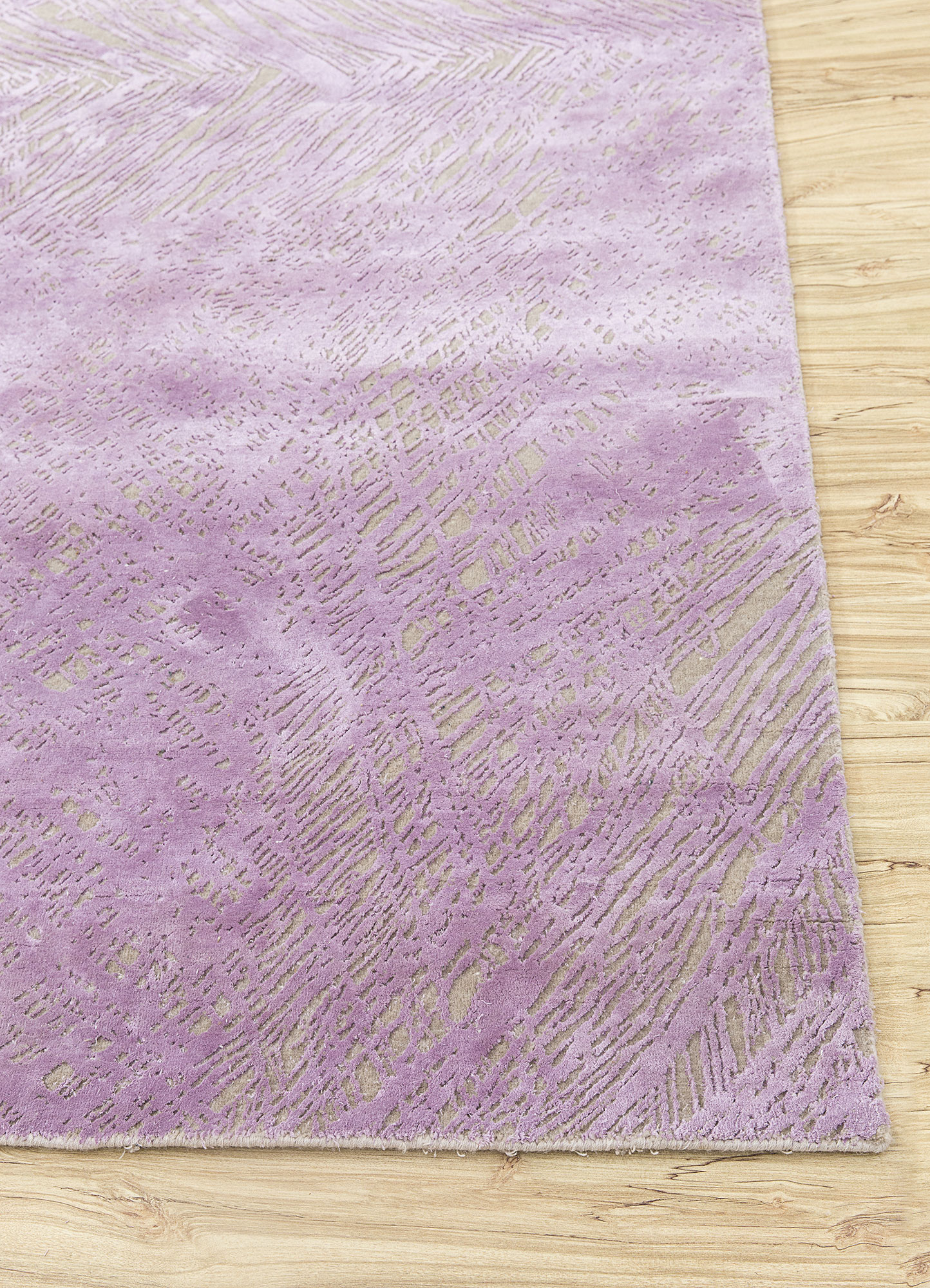 free verse by kavi pink and purple wool and silk Hand Knotted Rug - Corner