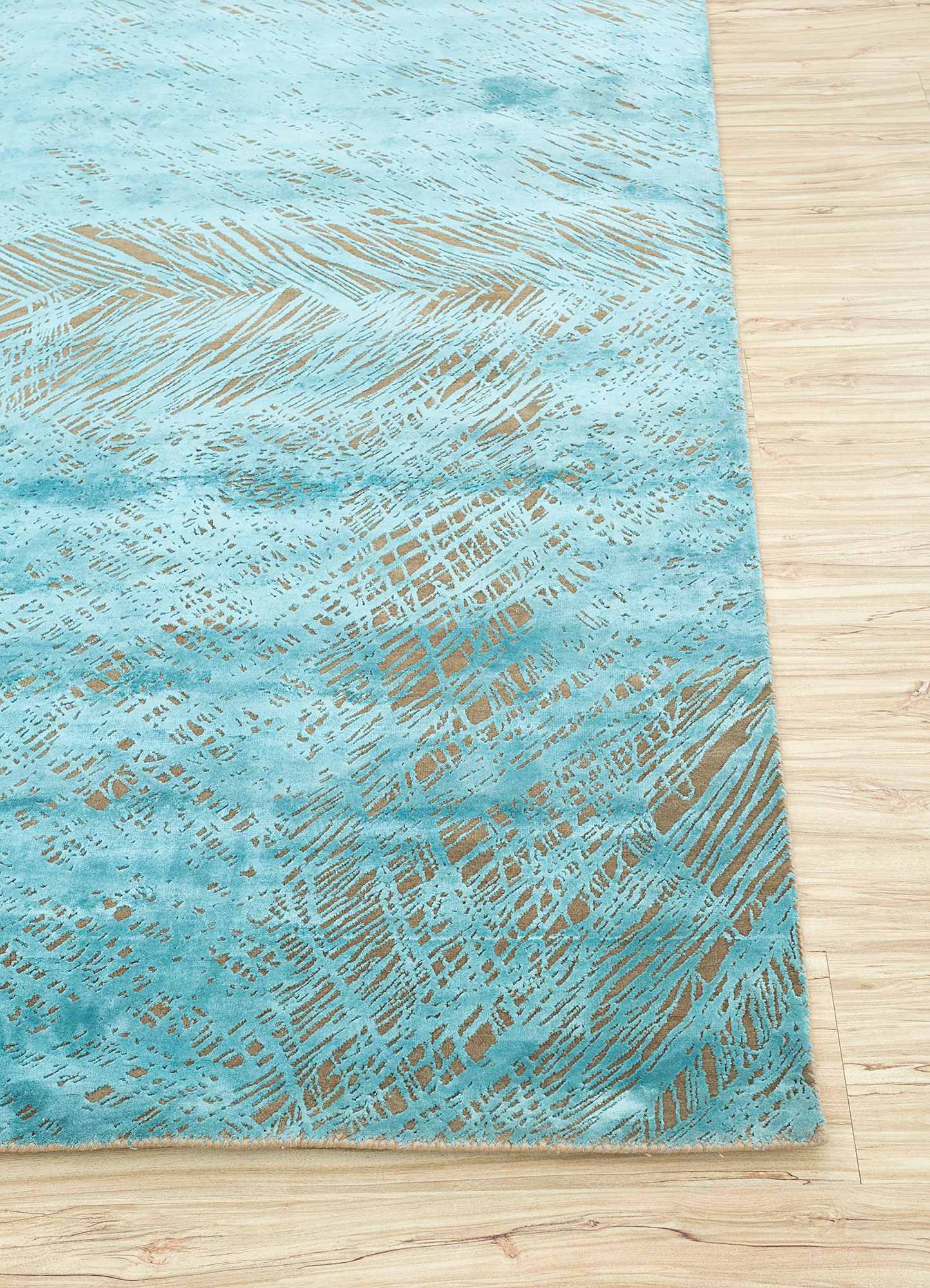 free verse by kavi blue wool and silk Hand Knotted Rug - Corner