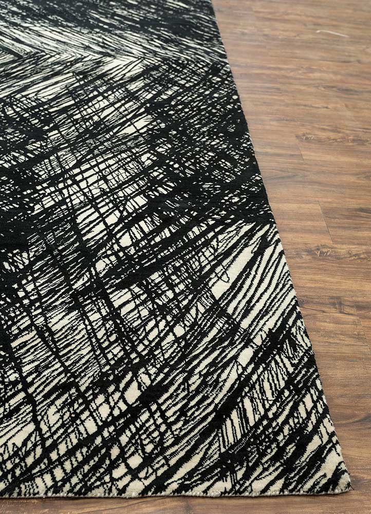 free verse by kavi grey and black wool and silk Hand Knotted Rug - Corner