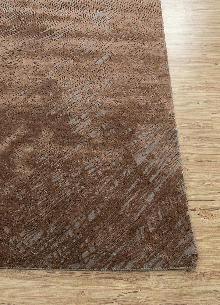 free verse by kavi beige and brown wool and silk Hand Knotted Rug - Corner