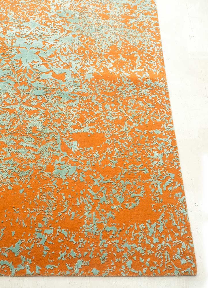 free verse by kavi red and orange wool and silk Hand Knotted Rug - Corner