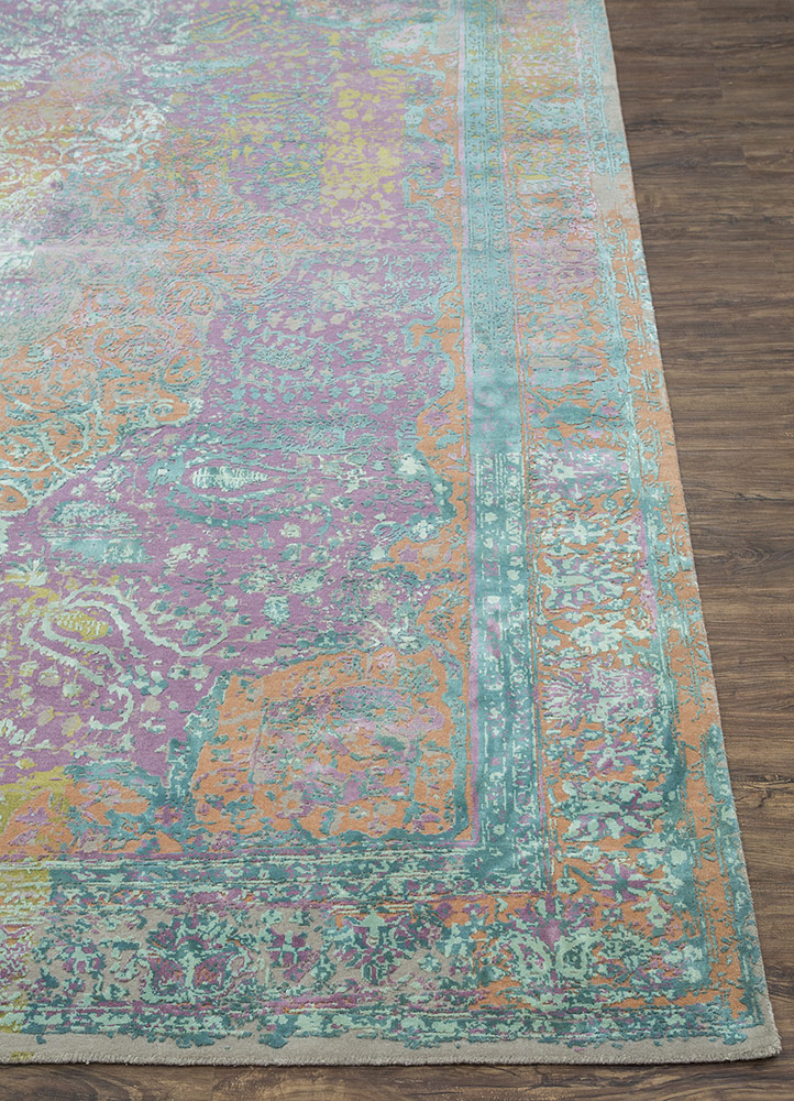 free verse by kavi pink and purple wool and silk Hand Knotted Rug - Corner