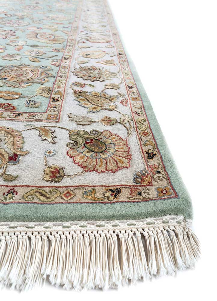 aurora green wool and silk Hand Knotted Rug - Corner