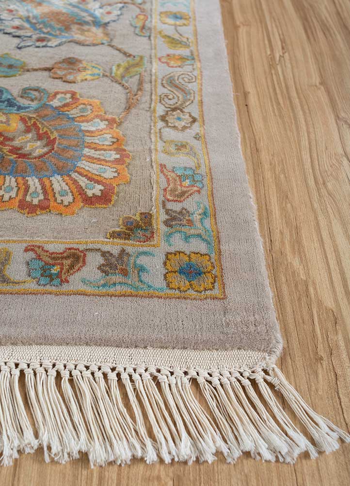 aurora ivory wool and silk Hand Knotted Rug - Corner