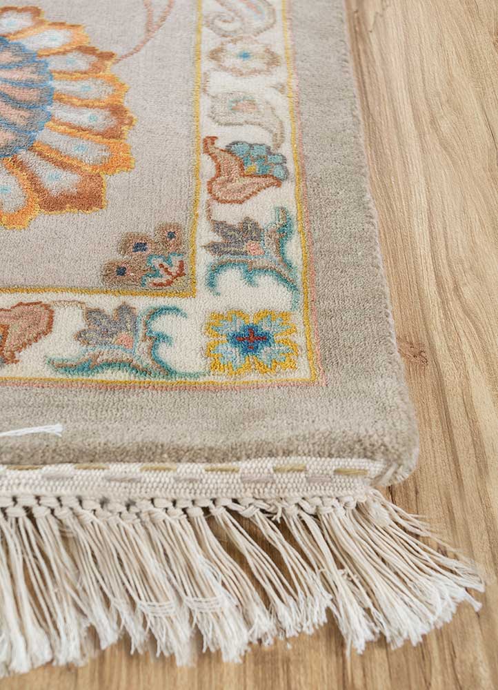 aurora ivory wool and silk Hand Knotted Rug - Corner