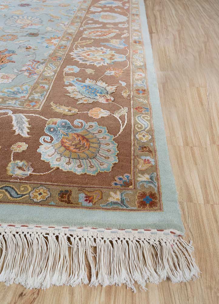 aurora blue wool and silk Hand Knotted Rug - Corner