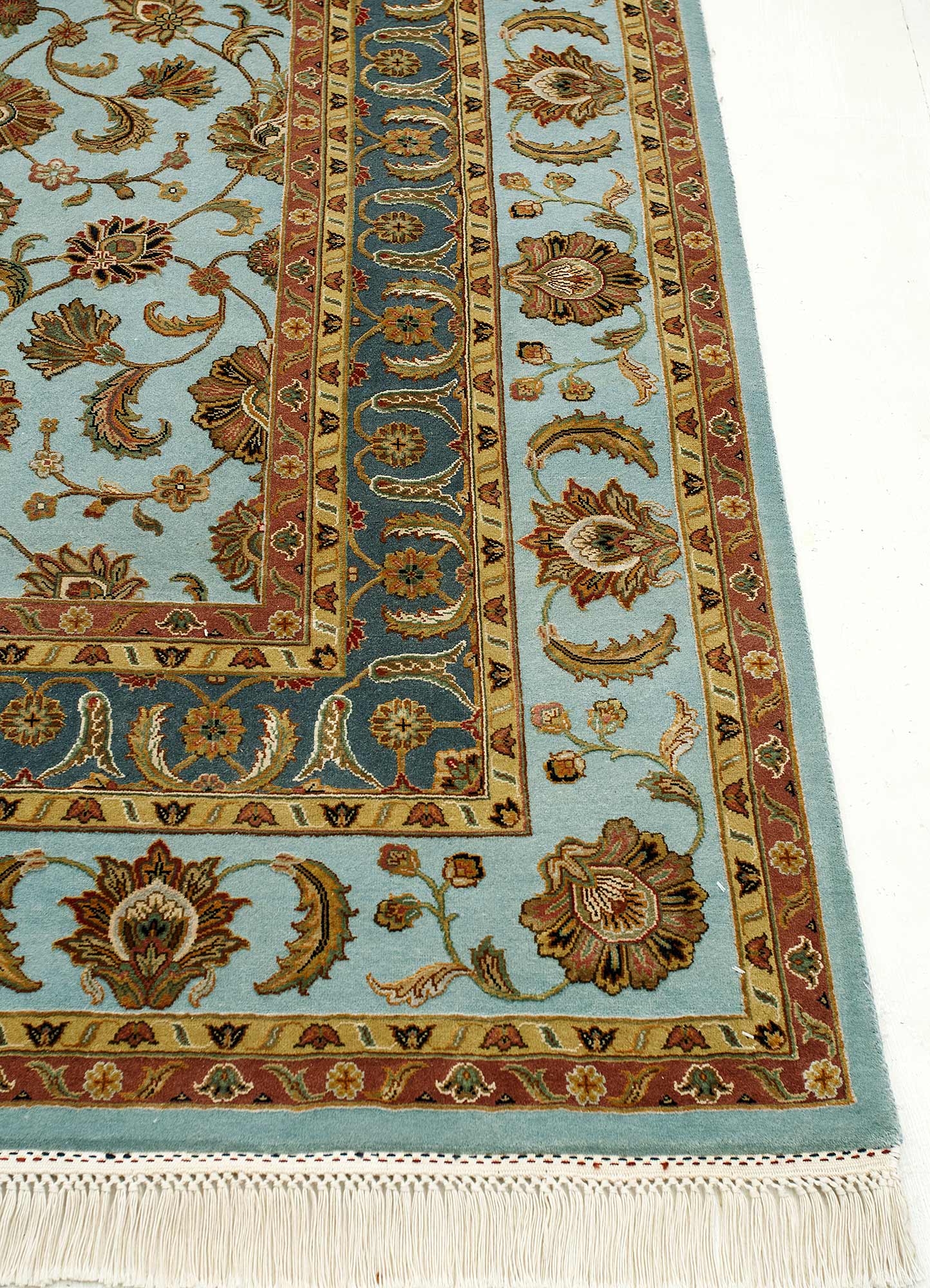 aurora blue wool and silk Hand Knotted Rug - Corner