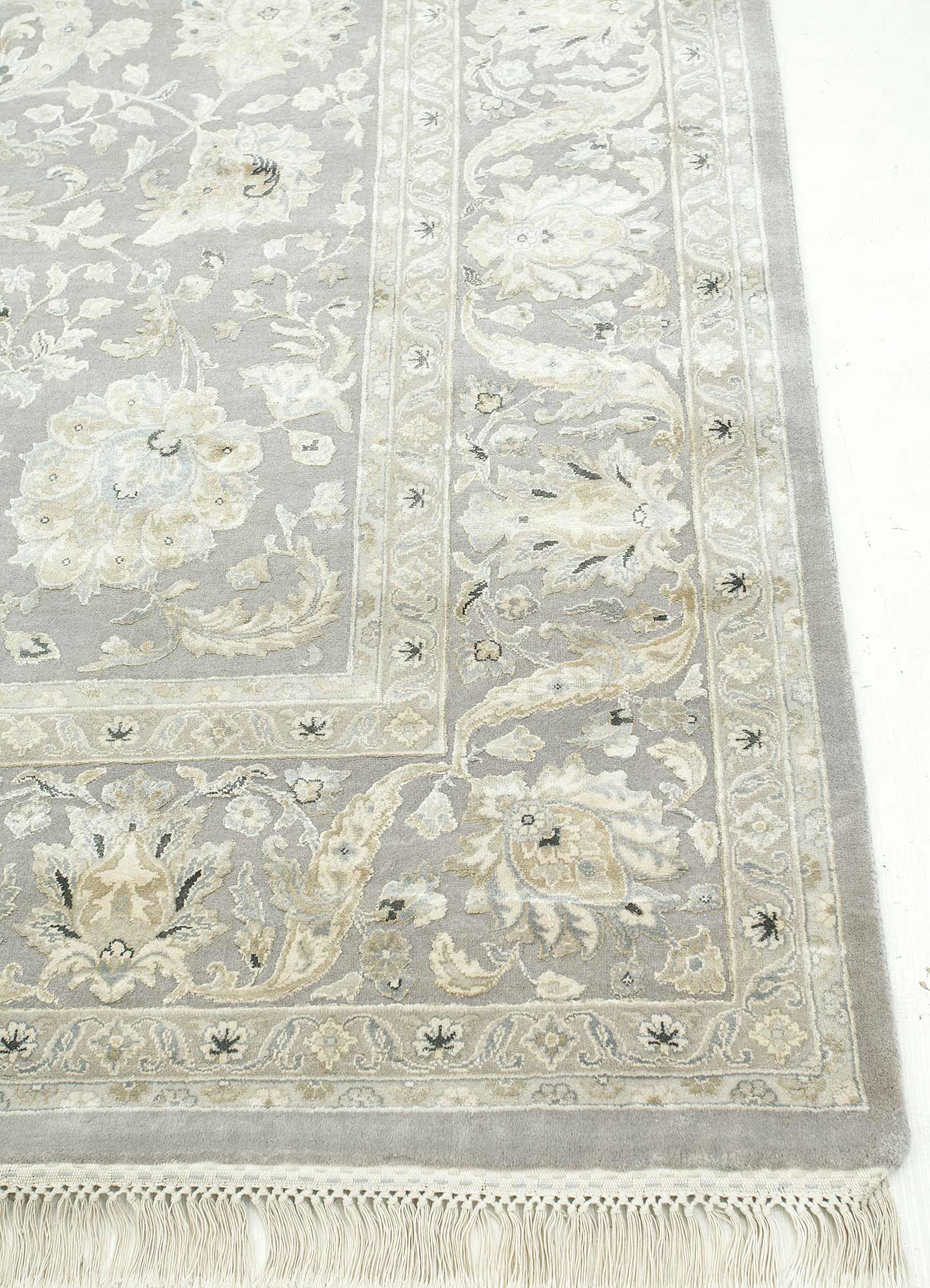 aurora grey and black wool and silk Hand Knotted Rug - Corner aurora grey and black wool and silk Hand Knotted Rug - Corner