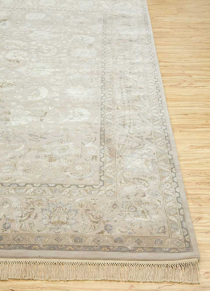 aurora ivory wool and silk Hand Knotted Rug - Corner