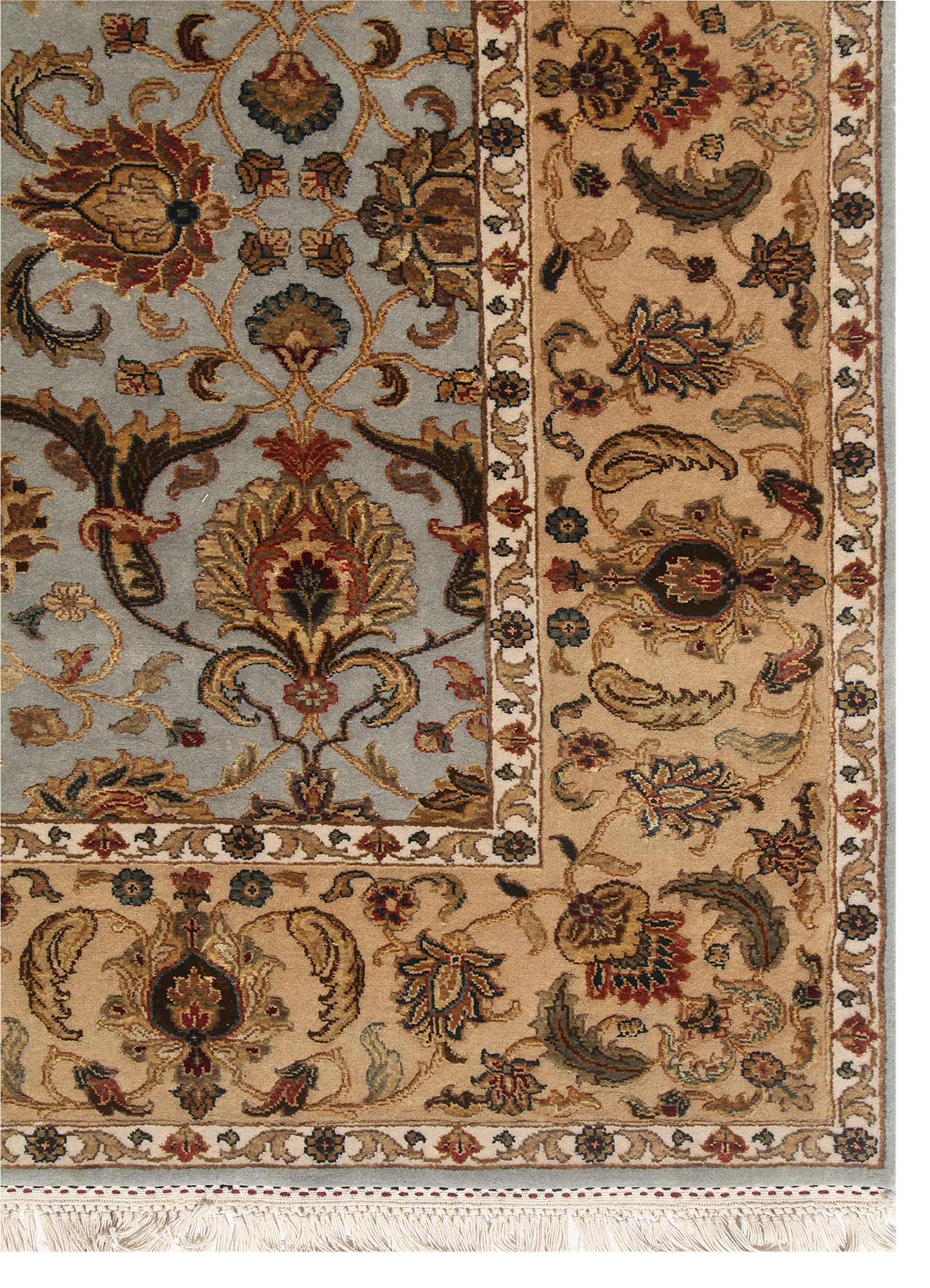 aurora blue wool and silk Hand Knotted Rug - Corner