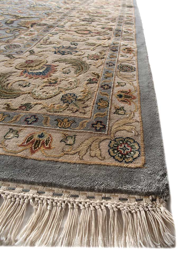 aurora blue wool and silk Hand Knotted Rug - Corner