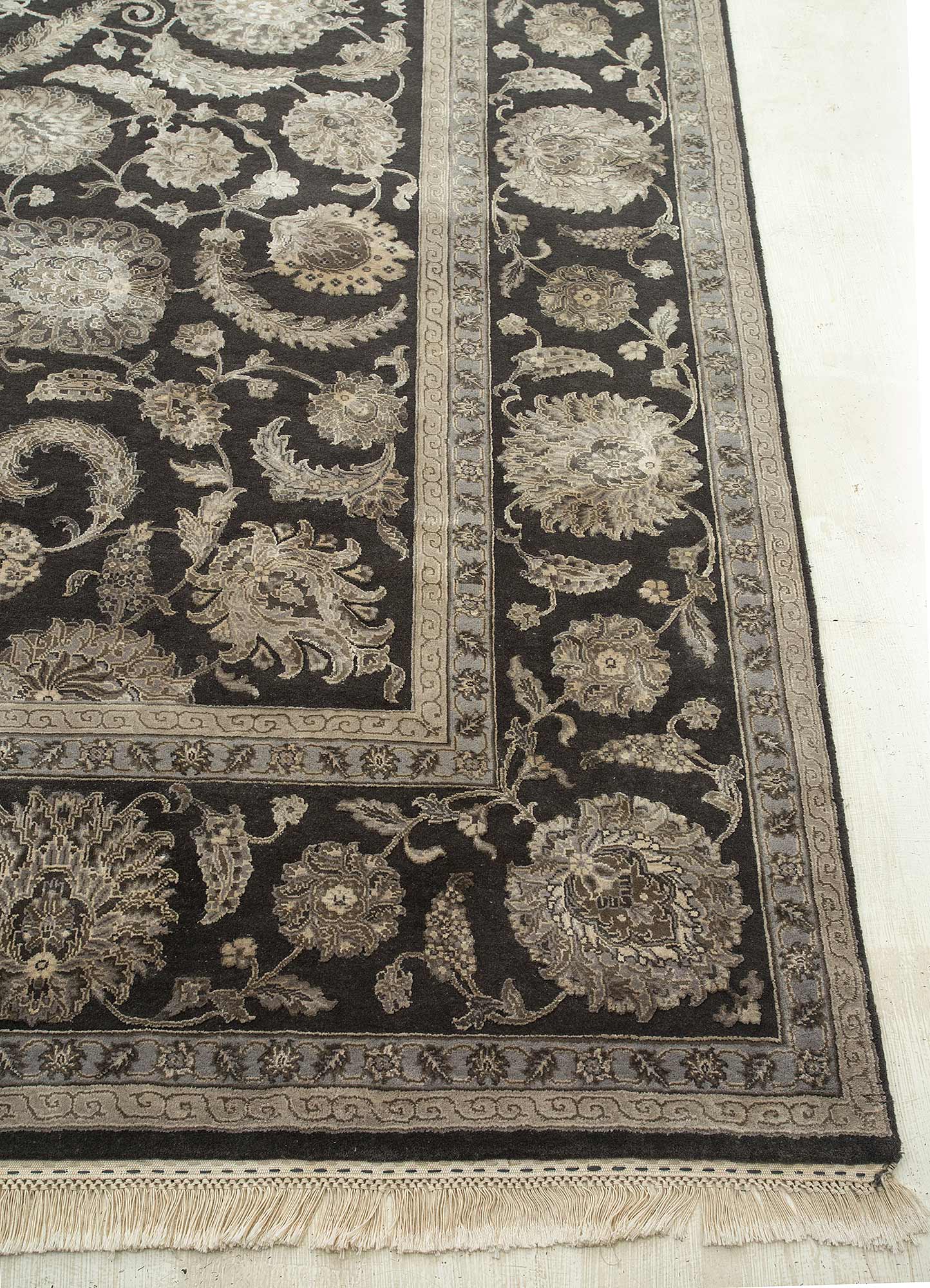 aurora grey and black wool and silk Hand Knotted Rug - Corner