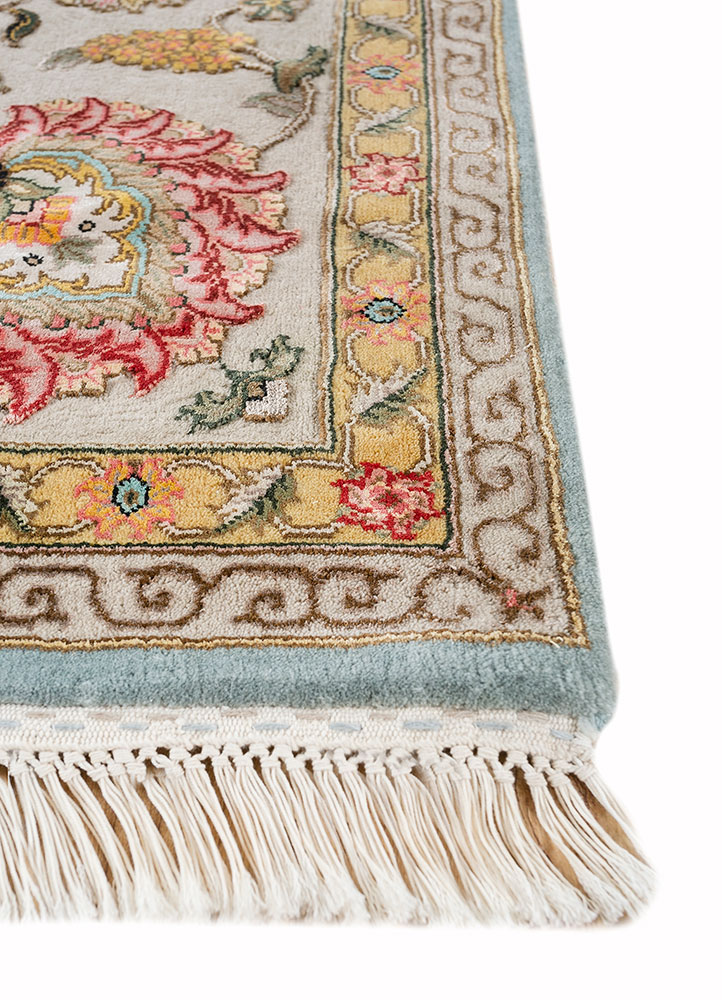 aurora blue wool and silk Hand Knotted Rug - Corner