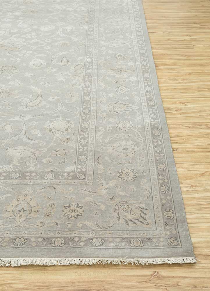 aurora grey and black wool and silk Hand Knotted Rug - Corner