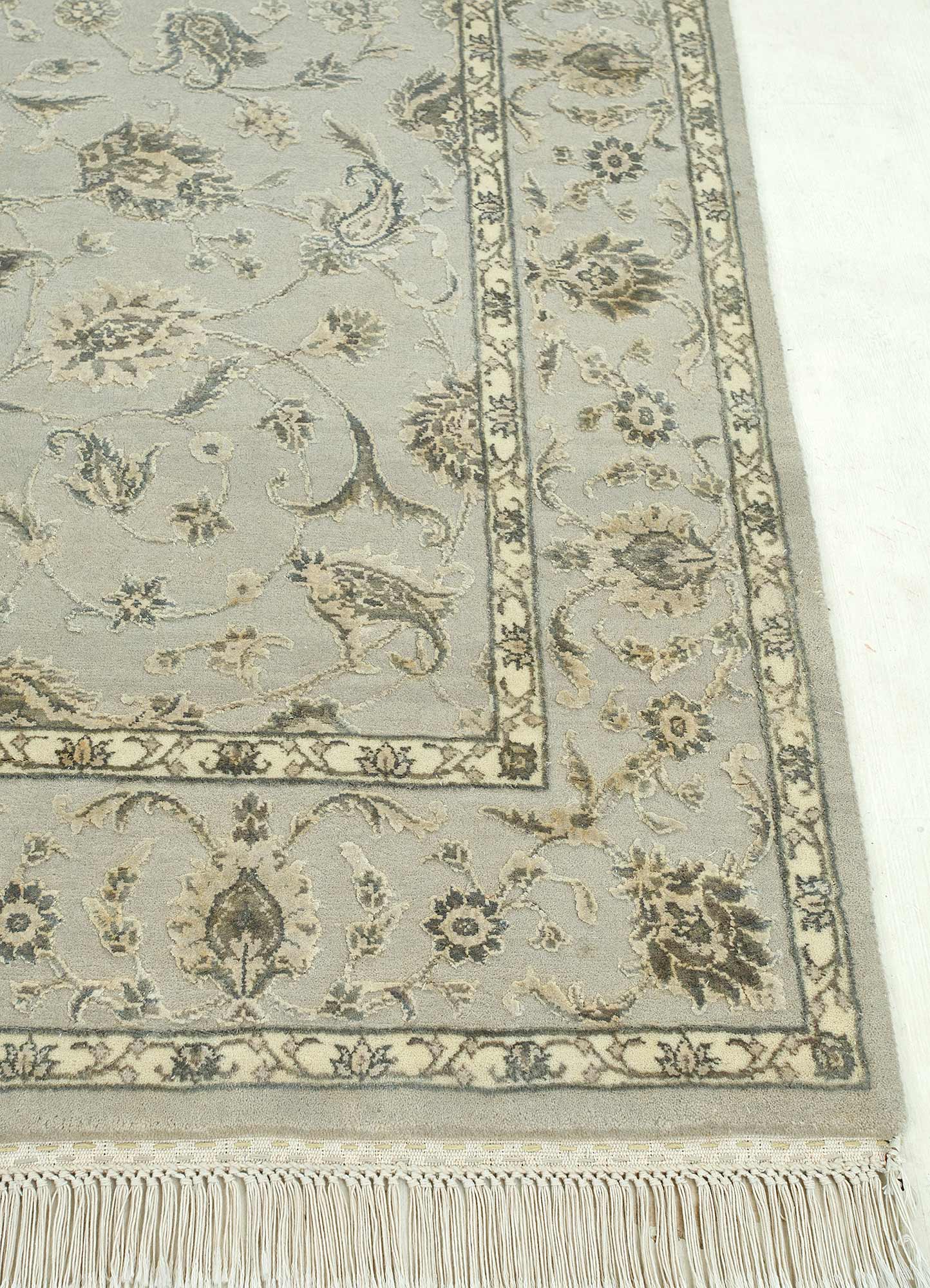 aurora grey and black wool and silk Hand Knotted Rug - Corner