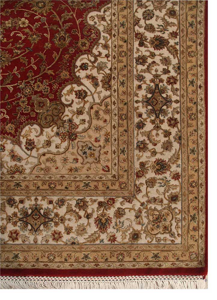 aurora red and orange wool and silk Hand Knotted Rug - Corner