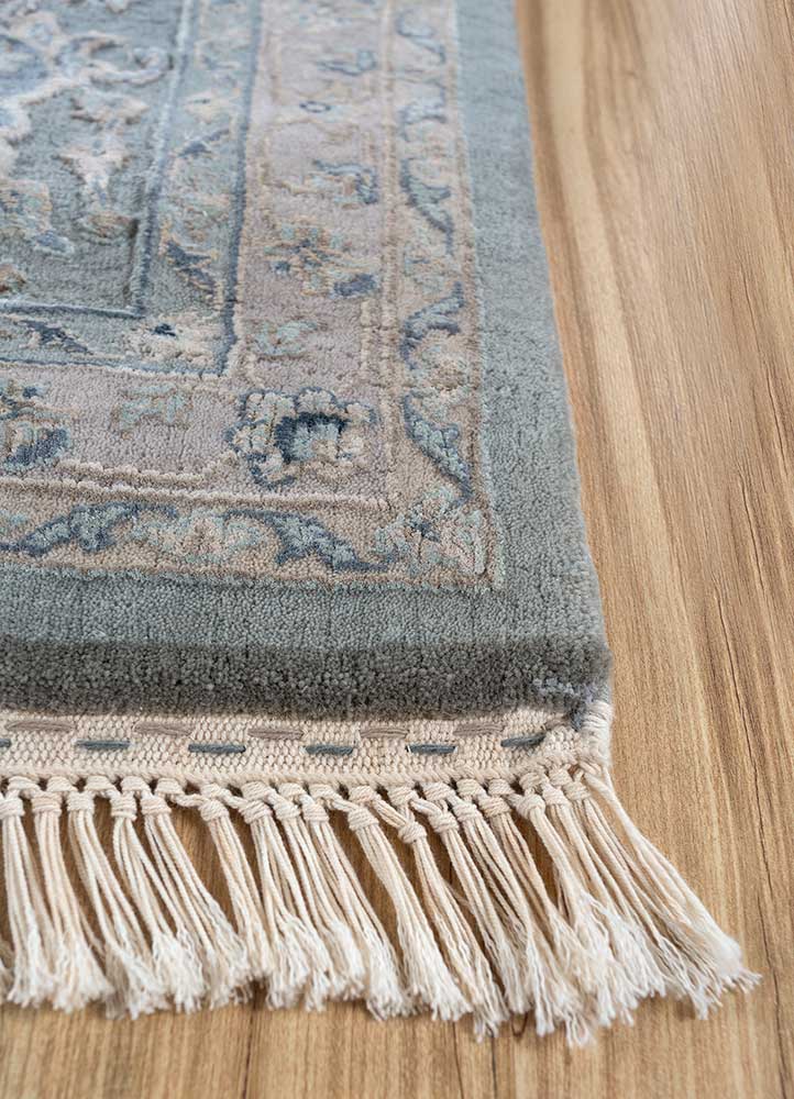 aurora blue wool and silk Hand Knotted Rug - Corner