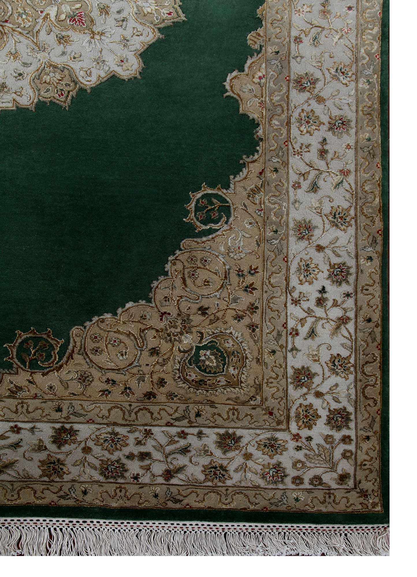 aurora green wool and silk Hand Knotted Rug - Corner