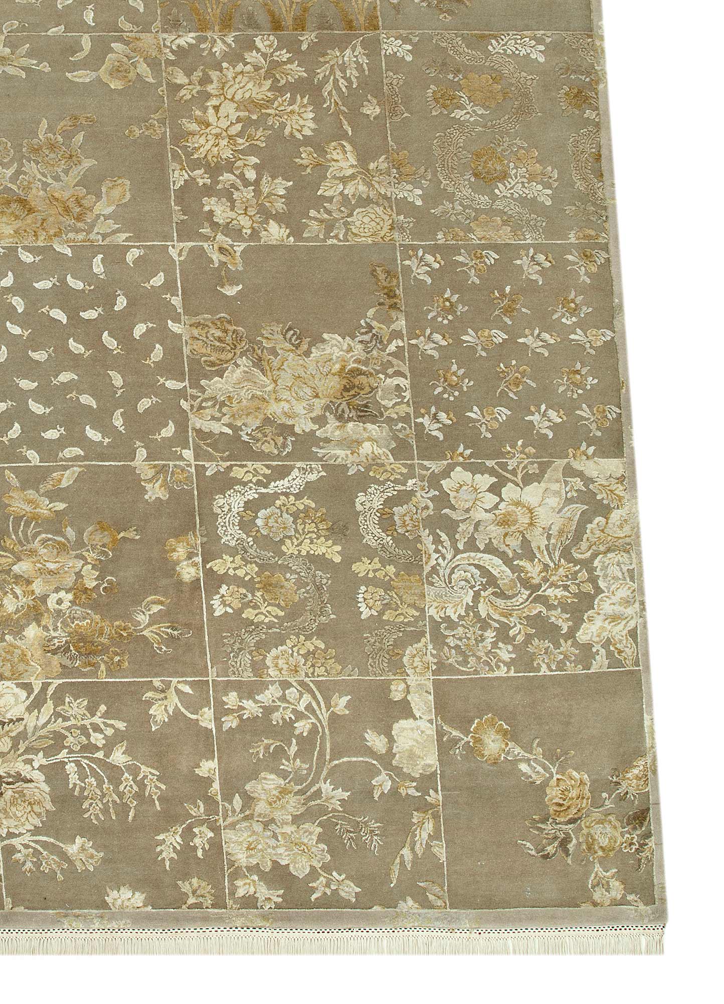 aurora beige and brown wool and silk Hand Knotted Rug - Corner