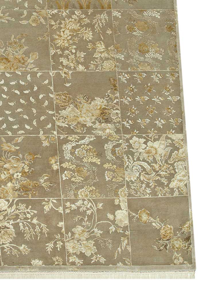 aurora beige and brown wool and silk Hand Knotted Rug - Corner